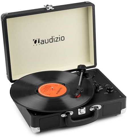 Audizio RP116BK Plattenspieler mit Lautsprecher - Vinyl Player 3-Gang Antrieb, Plattenspieler Bluetooth 5.0, Schallplattenspieler mit Riemenantrieb 33/45/78, Auto-Stop, Digitalisieren mit USB, AUX