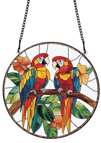 PLIGREAT Perroquet Peint sur la Branche taché Suncatcher fenêtre Art Mural Art Suspendu Ornement Beaux Oiseaux Acrylique Light Catcher Art Crafts pour pour Le Jardin Maison Suspendu Decor