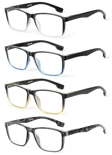 JOLISU 4 Pack Lunettes de Lecture Hommes Bloquant la Lumière Bleue avec Charnière à Ressort, Anti Eyestrain/UV Grandes Loupes de Lecture Carrées pour Ordinateur +1.50