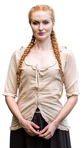 Leonardo Carbone® Damblus, kortärmad volangblus, Bea | Raffinerad snörning | utsmyckande volanger | karneval, halloween, cosplay, LARP, medeltid, kostym | 100 % bomull, Hampa, XS