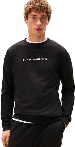 Tommy Hilfiger Uomo Felpa Track Top con Scollo Rotondo, Nero (Black), S