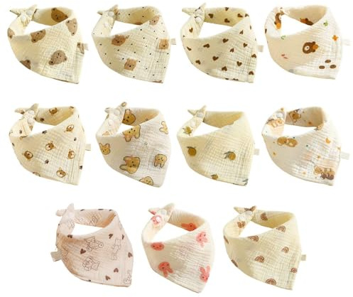 11 stycken babyservetter, söta tecknade babyhaklappar, babytillbehör, mjuka och bekväma salivhanddukar.