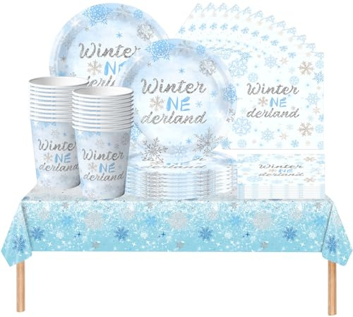 61PCS Set di stoviglie per la festa di Frozen, stoviglie per il compleanno con fiocco di neve, decorazione per la festa del mondo di Frozen, tazze, piatti, tovaglioli, tovaglie, capacità di 20 persone