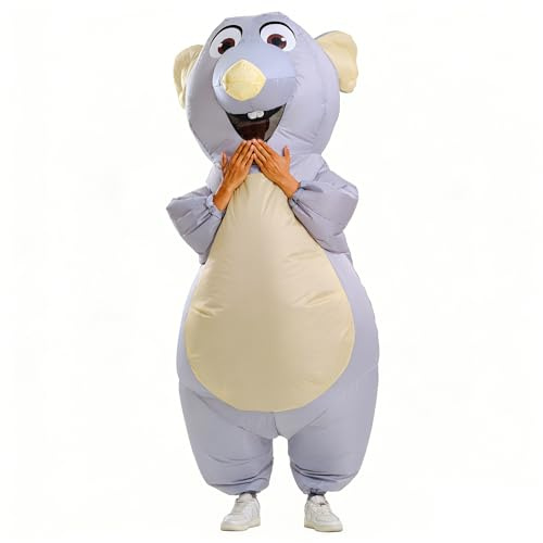 Xryhze Inflatable Mouse Costume Adult Size Air Blow up Rat Costume for Halloween Cosplay Party Dress Full Body Outfit (Grey)