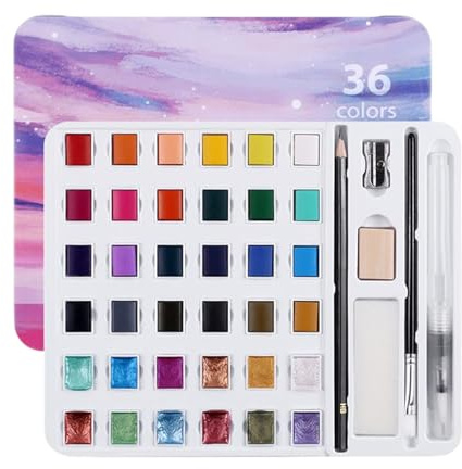 Peinture Aquarelle | Kit de 36 Couleurs Art Créatif - Set de Peinture Portable avec Pinceau pour Extérieur Voyage,Débutants Adultes Projets Artistiques