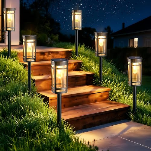 iBaycon Lámparas Solares para Exteriores Jardín,6 Unidades de Luces Solares LED Blanco cálido,Iluminación Solar impermeable para Césped,Jardín Terrazas Césped Patio Camino Decoración Exterior