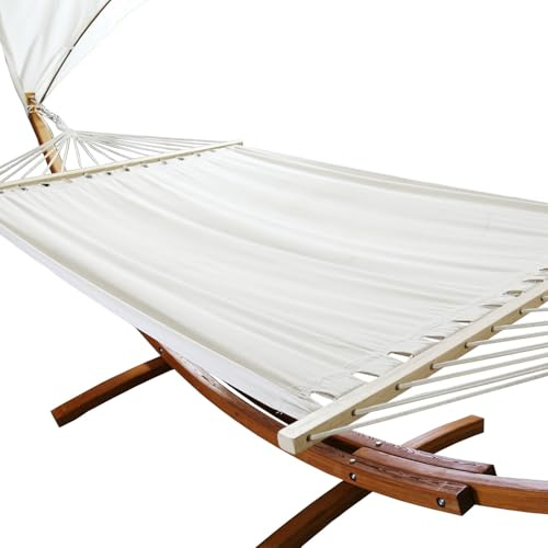 Jayseuw Amaca per esterni, doppia sdraio con struttura, superficie di appoggio 200 x 150 cm, portata massima 200 kg, altalena sospesa, mobili per balcone, giardino e terrazze