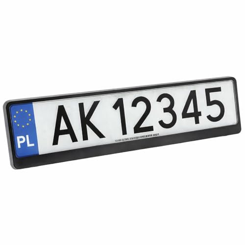 Portatarga Anteriore/Posteriore per Targhe Polacche 53x13,5 cm - Supporto Targa Auto Universale - Cornice Portatarga Resistente - Montaggio Facile - Colore Nero