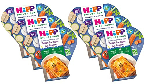 HiPP - Mon Dîner Bonne Nuit - Petites Lasagnes aux Légumes dès 18 mois - 6 assiettes de 260 g - BIOLOGIQUE