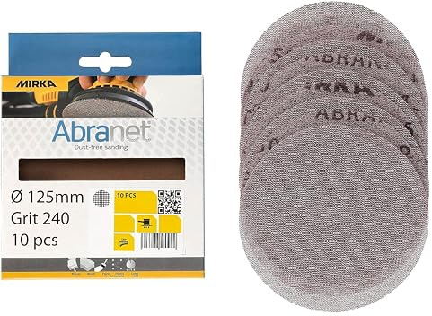 Mirka Abranet net sanding discs Ø 125 mm Hook & loop/Grit P240 / 10 pcs/for sanding wood, filler, varnish, plastics / AE232F1025