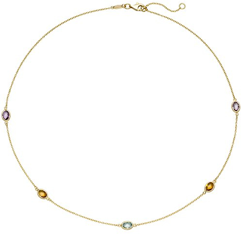 Jobo Damen-Halskette aus 14 Karat 585 Gold mit Amethyst Blautopas Citrin 45 cm