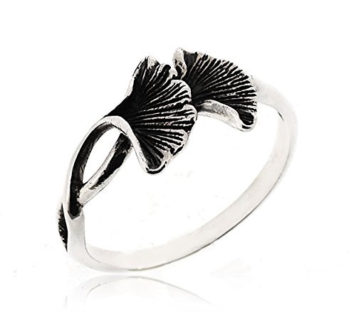 Sovats 925 Sterling Silber Ginkgo Blatt Ring, naturinspirierter botanischer Bandring für Damen