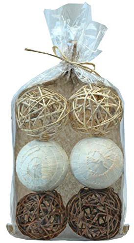 Blue Donuts Decorative Balls for Bowls – Decorative Balls for Centerpiece Bowl Fillers, Assorted Rattan Wicker Orb Balls, Vase Fillers, Brown, Pack of 6