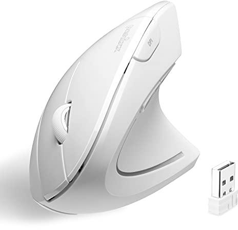 Perixx PM-713NW-11937 PERIMICE-713W Kabellose, natürlich ergonomische, vertikale 2,4-GHz-Maus mit USB-Empfänger, Netzschalter, 6 Tasten-Design, 3 DPI-Stufen, Rechtshänder, Weiß