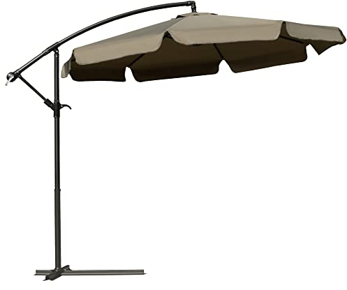 Outsunny Sonnenschirm Ampelschirm mit Handkurbel Rüschen Ø2,65 x 2,65H m Gartenschirm Sonnenschutz Garten Balkon Kaffee