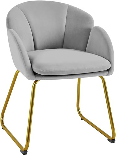 Yaheetech Silla de Comedor Moderno Tapizada Terciopelo con Apoyabrazos y Respaldo Ergonómico Gris