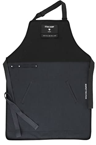 Steakchamp Grill & Bar Schürze: Robuste Koch- & Grillschürze, verstellbar, mit schmutz- und wasserabweisender Beschichtung, Aufnäher personalisierbar