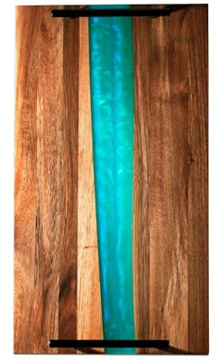 Comfify Visually Stunning Celeste Blue Resin + Acacia Wood Serving Board with Handles - 16x9 Serving Tray for Food, Breakfast in Bed, Coffee Table, Decor, Organization, Snacks, Patio, Lap Tray
