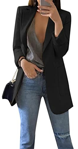 TYQQU Ladies Leisure Jacket Work Cardigans Loose Professional Coat Plus Size Blazers BLK M