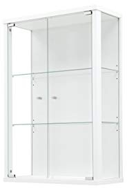 K-Möbel VR-Wohnwelten Hängevitrine (82x56x25,2cm) in Weiß mit 2 Glasböden - Modellauto Vitrine Weiss - Vitrinenschrank Weiß - Sammlervitrine - Glasvitrine klein Regal Glas Mini Vitrine Weiß