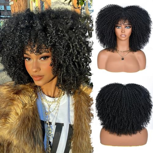 CoCrowns Perruques afro bouclées courtes de 14 pouces pour femmes noires (noir)