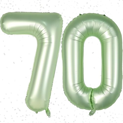 Palloncini con numero 70, verde salvia con numero 70, 101 cm, verde salvia, 70 palloncini autogonfianti, grandi palloncini in Mylar a elio verde oliva per 70° compleanno, anniversario decorazione per