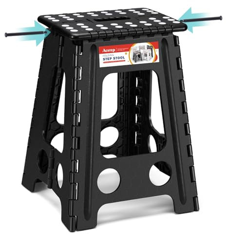 ACSTEP 17.5 Inch Heavy Duty Folding Step Stool for Adults, 400 lbs, Black
