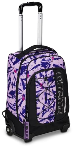 Mitama Vagn DR Skolskola med hel blomma, med fack och dubbelt handtag, svart och rosa, grundskola och fritid, flicka, Svart, Taglia Unica, skolvagn