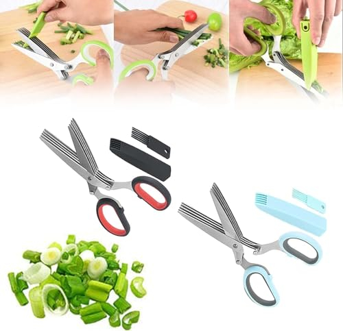 Forbici da insalata da cucina a cinque lame, forbici da cucina multiuso a 5 lame per tagliare insalata di cipolle e coriandolo, forbici per erbe multilama Forbici da taglio da cucina multistrato