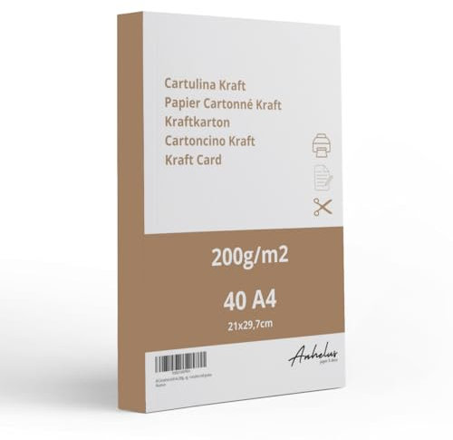 40 Kraftpapier, A4, 200 g/m² (0,3 mm dick), A4-Größe (210 x 297 mm), brauner Karton zum Bedrucken, Bastel-Karton, Scrapbooking, dicker Bastelkarton