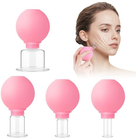 Horuili® 4 Pieces Facial Cupping Silicone Vacuum Cups, Facial Cupping Set, Body Cupping Set for Face Neck Back Massage