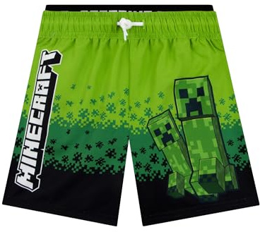MINECRAFT Costume Piscina Bambino, Boxer Mare Bambino Creeper, Costume Nuoto Ragazzo Gamer, Verde 10-11 Anni