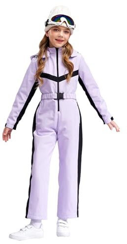 Fldy Mixte Bambini Tuta Da Neve Con Cappuccio Bambina Ragazzo Giacca Body Da Sci Neve Zip Impermeabile Salopette Pioggia Resistente Alla Viola 7-8 anni