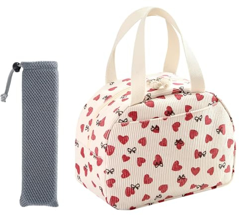 ZENGSING Sac Isotherme Repas, BoîTe à DéJeuner IsoléE Pour Femmes, Pochettes à couverts, Sac Isotherme Repas Bureau En Velours CôTelé Pour éCole Bureau Pique-Nique (Cœur d'amour)