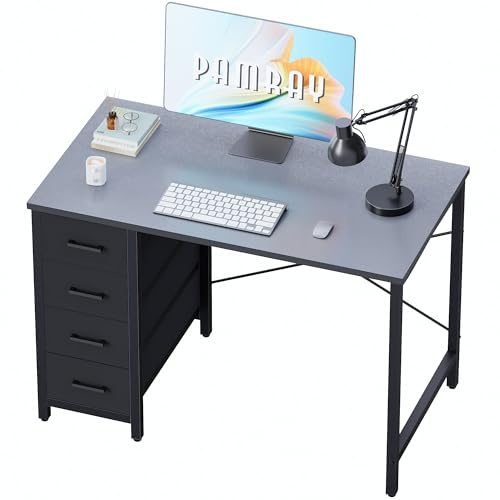Pamray 32 Inch Computer Desk with 4 Drawers Small Office Desk for Home Bedroom Study Writing Simple Modern Computer Table Grey