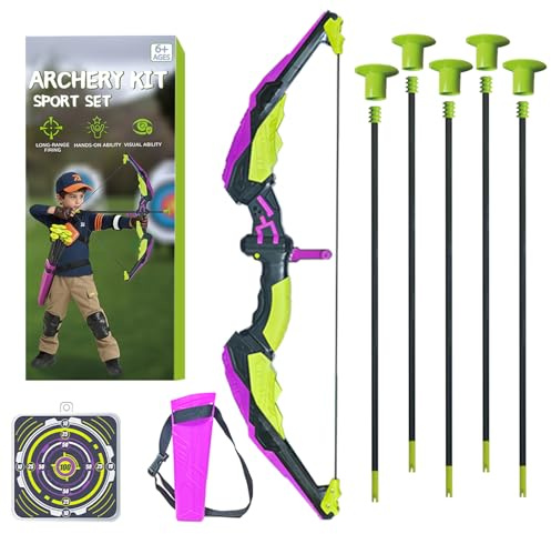 Arco e freccia per bambini, set di giochi per bambini da 3 4 5 6 7 8 9 10 11 12 anni, giochi all'aperto per bambini con arco, faretola, 10 frecce, 1 bersaglio, 1 supporto freccia