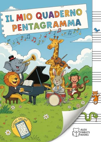 Quaderno di Musica Pentagrammato per Bambini: 130 pagine A4 con 6 pentagrammi grandi per pagina – Con Giochi Musicali Online per imparare e divertirsi con le note