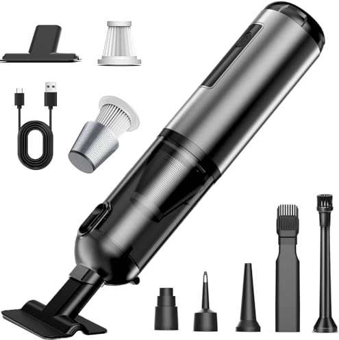 Aspirabriciole Senza Fili, 26000Pa Aspirapolvere Auto con Motore Brushless, 4-in-1 Mini Aspirapolvere Senza Fili Con Spia Luminosa, 3 Velocità Adatto per Auto, Computer, Uffici, Peli di Animali Domes