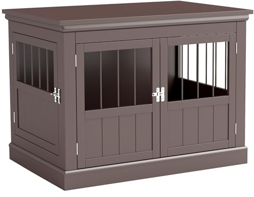 PawHut Jaula para Perros, Mesa Auxiliar, Casa para Mascotas Moderna con 3 Puertas Francés con Cierre Magnético, para Perros Pequeños, 78x53x59,3 cm, Café