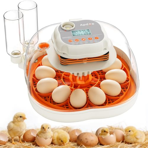 APDOE Egg Incubators for Hatching Eggs, Temperature and Humidity Control, Automatic Egg Turning, Egg Candler, External Water Bottle, Air Vent, for Chicken, Duck & Quail Eggs, 12 Eggs + 30 Quail Eggs