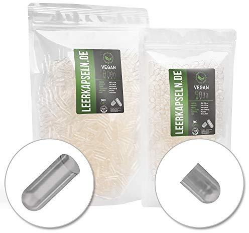 500 tomma kapslar | storlek 000 | PULLULAN kapslar | separerade halvor med stor fyllningsmängd transparent vegansk vegetarian | halal kosher kosttillskott (500)