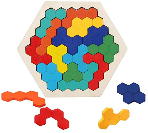 EACHHAHA Wooden Hexagon Puzzles Box Toys，montessori toys Brain Teasers Wooden Puzzle Block，Educational Puzzles Toys,Tangram Puzzles For Kids 3 4 5 6 Years Old