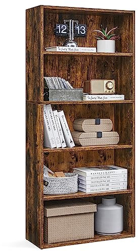 VASAGLE CUSTOS Collection - Bookshelf, 5-Tier Bookcase, Book Shelf, Open Storage Shelf, 9.4 x 23.6 x 52.5 Inches, for Living Room, Home Office, Dining Room, Rustic Brown ULBC165X01