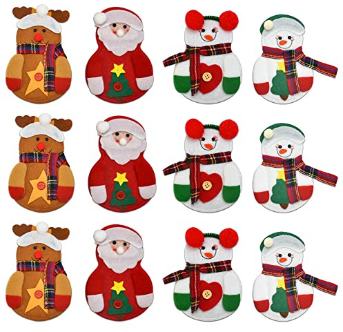 BUZIFU 12 Pz Portaposate Natalizi Porta Posate da Tavola per Natale Borsa per Posate Natalizie Tasche Posate per Natale Babbo Natale Pupazzo di Neve Alce per Decorare Feste di Natale Tavoli da Pranzo