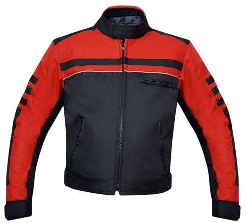 warrior gears Giacca impermeabile da moto per bambini, in tessuto, con protezioni protettive CE, giacche ad alta visibilità, giacche impermeabili per bambini da 5 a 16 anni, Nero e rosso, 13-14 Years
