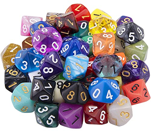 SIQUK 42 Stück Polyedrisch Würfel Set 10 Seitige Bunt Spiel D10 für DND MPG MTG Dungeons und Dragons