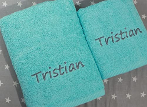 Generisch Personalisiertes Handtuch (Aqua Blue, 2-TLG. - 70x140 cm + 50x100 cm)