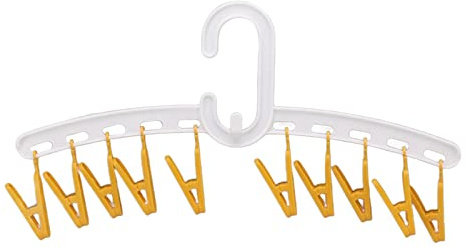 Miokycl Plastic Laundry Drying Rack Clothes Hanger with 10 Clips for Drying Socks,Drying Towels, Diapers, Bras, Baby Clothes,Underwear, Socks Gloves(White and Yellow)