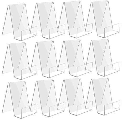Worown 12 Pack (7.5 x 9 x 10.5 cm) Acrylic Book Stand, Clear Book Holder, Small Acrylic Display Stand for Books, Photos, Brochures, Tablets and Phones
