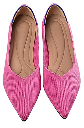 MACHSWON Ballerine da donna eleganti a punta, in maglia, senza lacci, pieghevoli, stile casual, Rosso rosato, 40.5 EU
